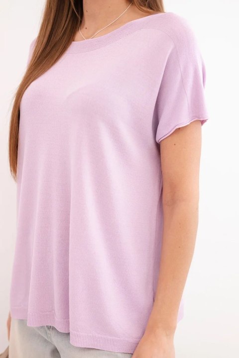 Bluzka damska wiskozowa oversize z krótkim rękawem i okrągłym dekoltem jasno fioletowa