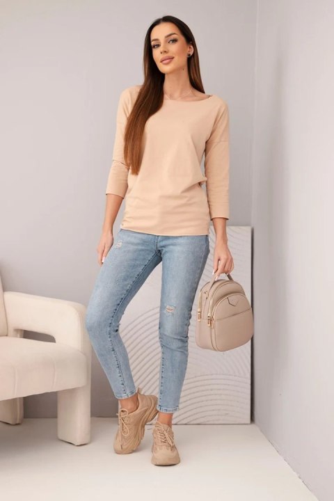 Bluzka damska z dekoltem w łódkę beżowa