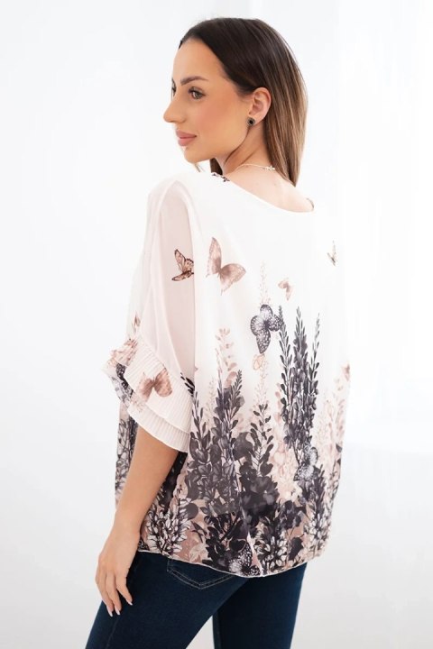 Bluzka damska z plisowanym rękawem i nadrukiem czarna