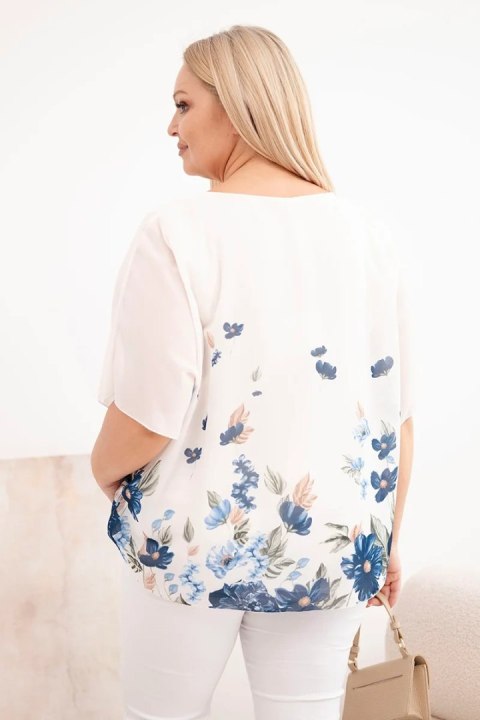 Bluzka damska Plus Size z krótkim rękawem i kwiatowym printem jeansowa