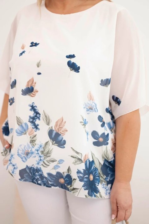 Bluzka damska Plus Size z krótkim rękawem i kwiatowym printem jeansowa