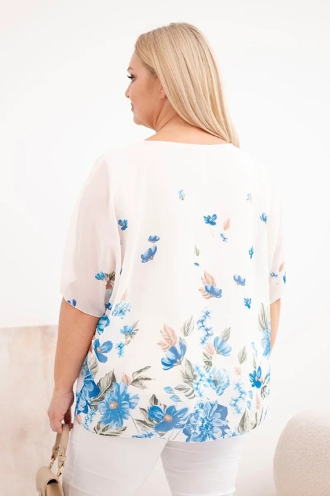 Bluzka damska Plus Size z krótkim rękawem i kwiatowym printem niebieska