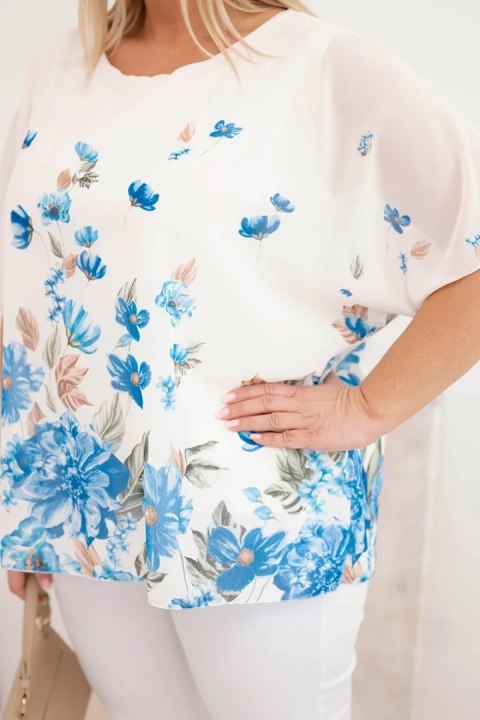 Bluzka damska Plus Size z krótkim rękawem i kwiatowym printem niebieska