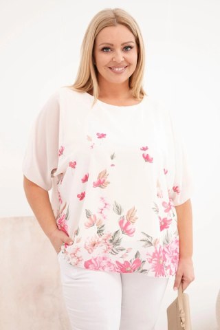 Bluzka damska Plus Size z krótkim rękawem i kwiatowym printem różowa