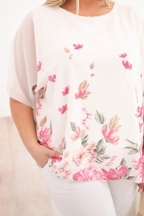 Bluzka damska Plus Size z krótkim rękawem i kwiatowym printem różowa