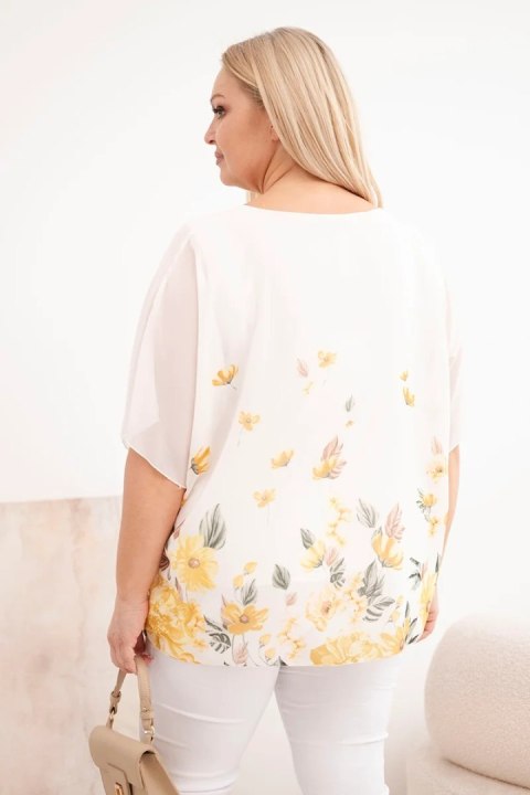 Bluzka damska Plus Size z krótkim rękawem i kwiatowym printem żółta