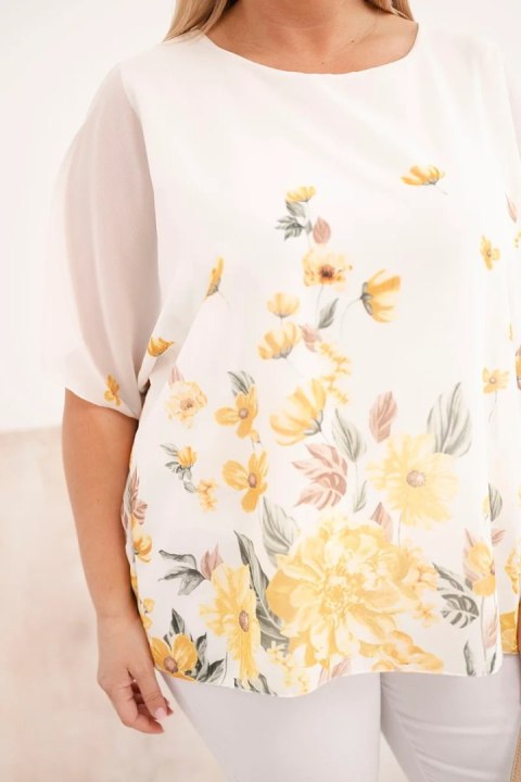 Bluzka damska Plus Size z krótkim rękawem i kwiatowym printem żółta