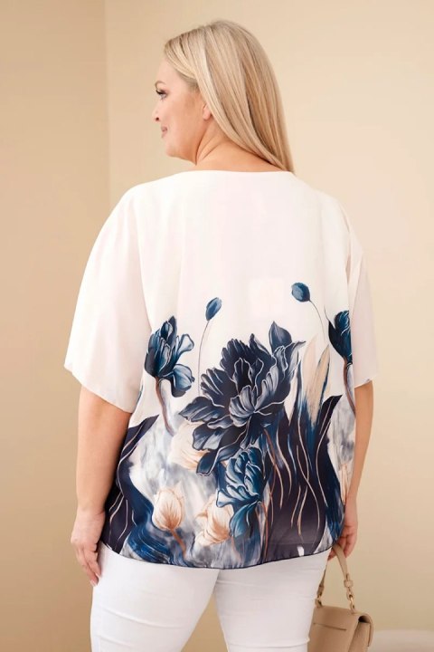 Bluzka damska Plus Size z kwiatowym printem i luźnym rękawem jeansowa
