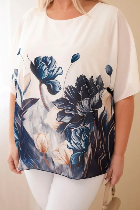 Bluzka damska Plus Size z kwiatowym printem i luźnym rękawem jeansowa