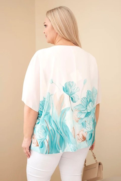 Bluzka damska Plus Size z kwiatowym printem i luźnym rękawem miętowa