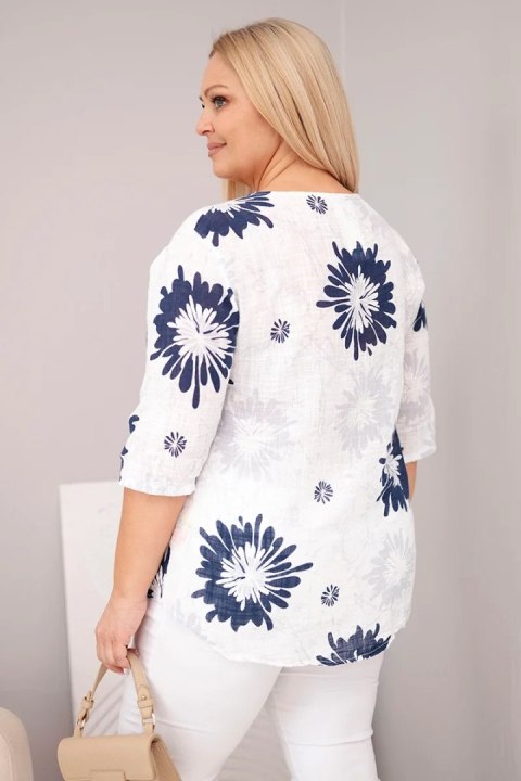 Bluzka damska bawełniana Plus Size z krótkim rękawem i guzikami biała