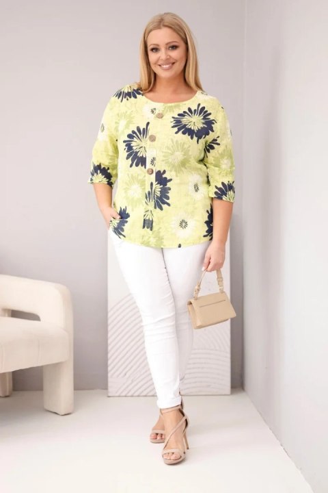 Bluzka damska bawełniana Plus Size z krótkim rękawem i guzikami jasno zielona