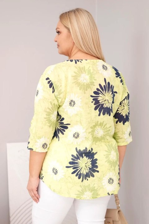 Bluzka damska bawełniana Plus Size z krótkim rękawem i guzikami jasno zielona