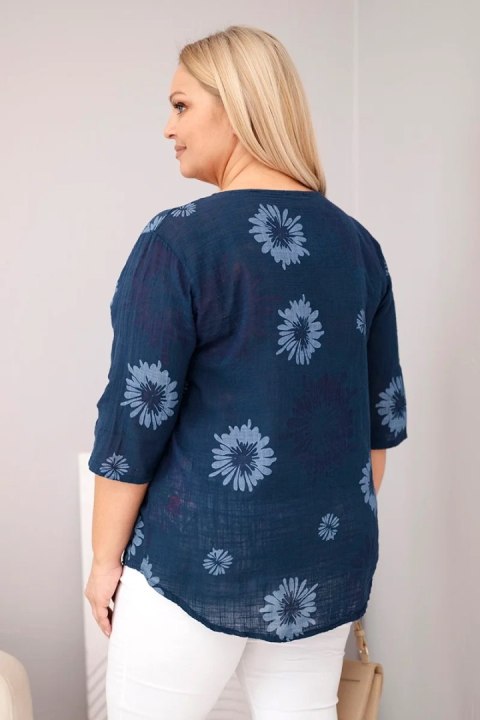 Bluzka damska bawełniana Plus Size z krótkim rękawem i guzikami jeansowa