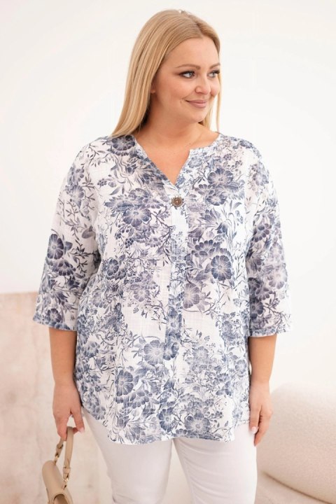 Bluzka damska bawełniana Plus Size z krótkim rękawem i ozdobnym guzikiem biała