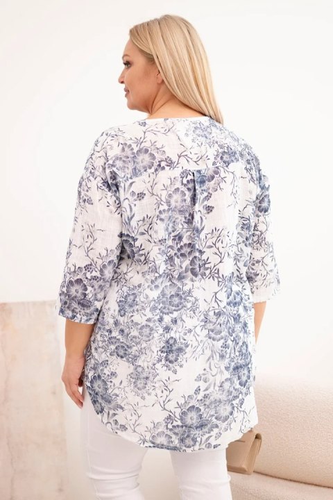 Bluzka damska bawełniana Plus Size z krótkim rękawem i ozdobnym guzikiem biała