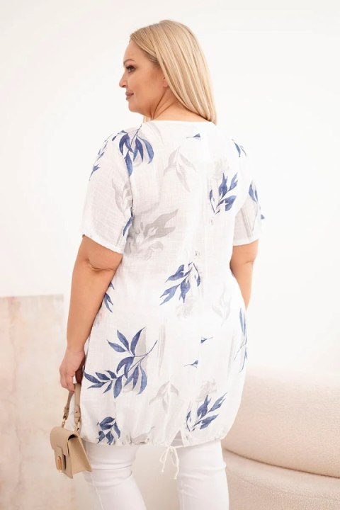 Bluzka damska bawełniana Plus Size z krótkim rękawem i wiązaniem na dole biała