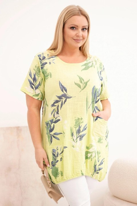 Bluzka damska bawełniana Plus Size z krótkim rękawem i wiązaniem na dole jasno zielona