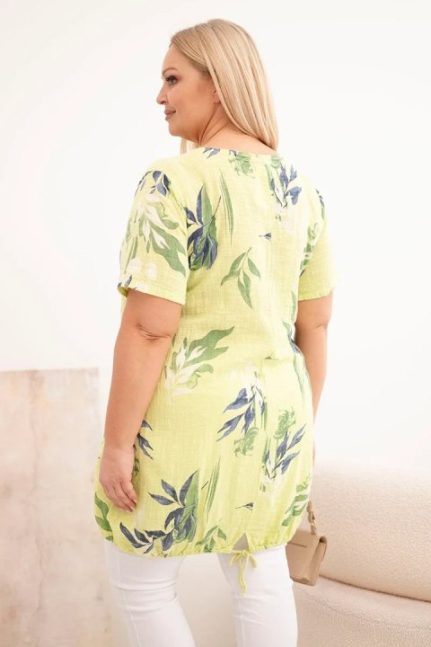 Bluzka damska bawełniana Plus Size z krótkim rękawem i wiązaniem na dole jasno zielona