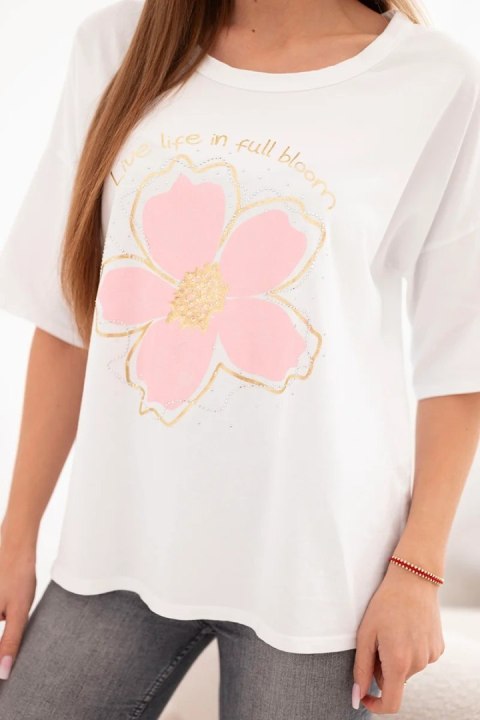 Bluzka damska bawełniana oversize z kwiatowym nadrukiem biała