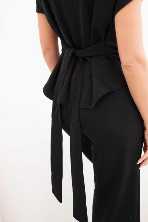 Komplet damski masełko z bluzką z krótkim rękawem i spodniami szeroka nogawka czarny