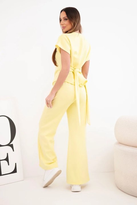 Komplet damski masełko z bluzką z krótkim rękawem i spodniami szeroka nogawka żółty