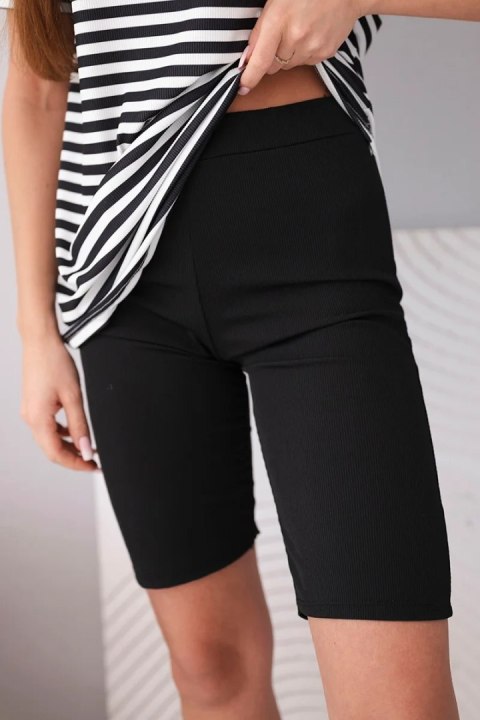 Komplet damski wiskozowy w paski z krótkim rękawem i spodenkami czarny