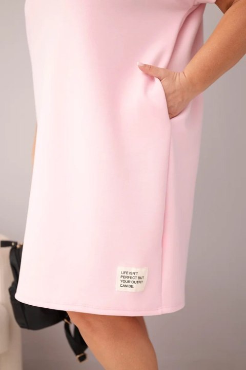 Sukienka damska Plus Size z krótkim rękawem i kieszeniami cukierkowy róż