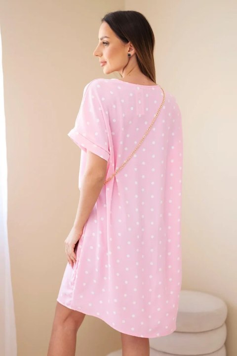 Sukienka damska w grochy z krótkim rękawem i torebką cukierkowy róż