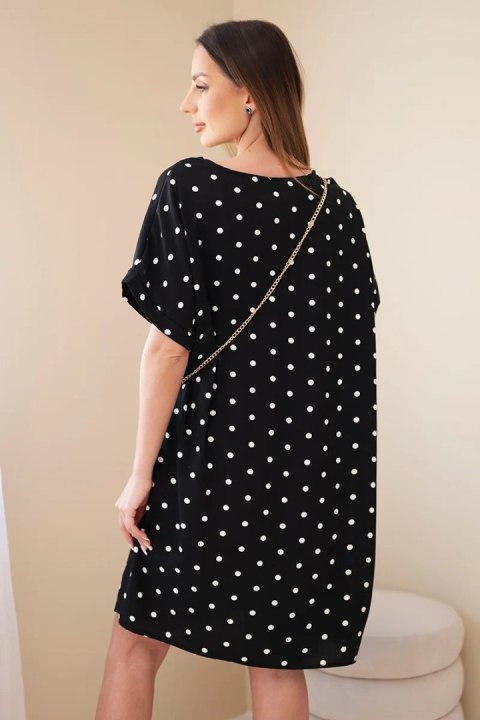Sukienka damska w grochy z krótkim rękawem i torebką czarna