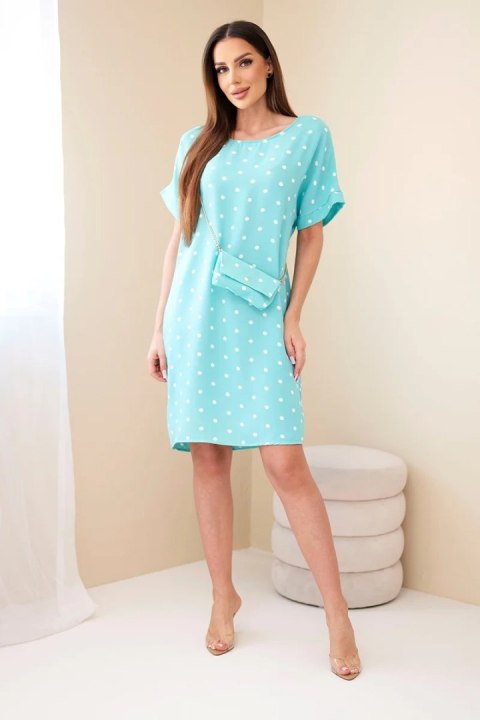 Sukienka damska w grochy z krótkim rękawem i torebką miętowa