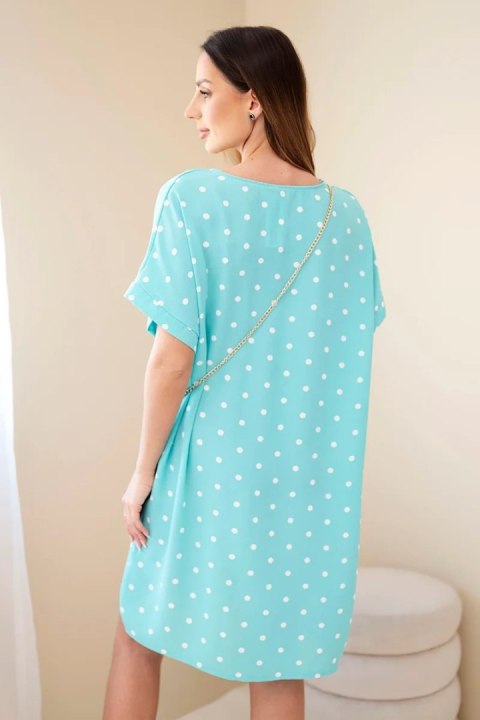 Sukienka damska w grochy z krótkim rękawem i torebką miętowa