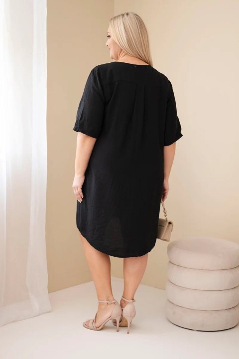 Sukienka damska wiskozowa Plus Size z krótkim rękawem i dekoltem V czarna