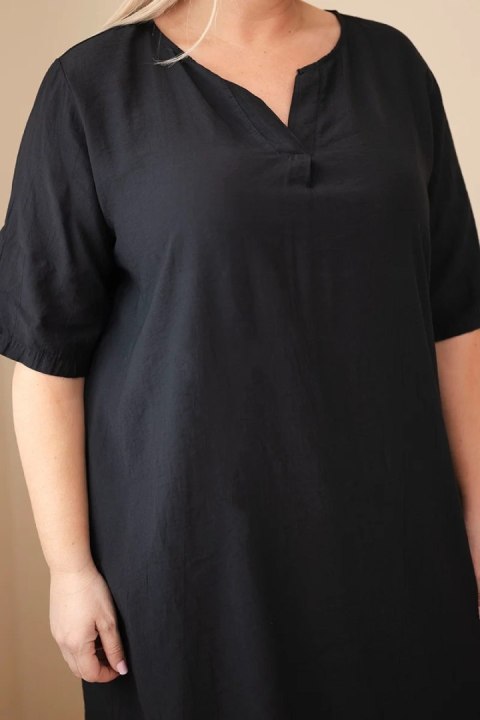 Sukienka damska wiskozowa Plus Size z krótkim rękawem i dekoltem V czarna