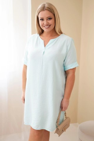 Sukienka damska wiskozowa Plus Size z krótkim rękawem i dekoltem V miętowa