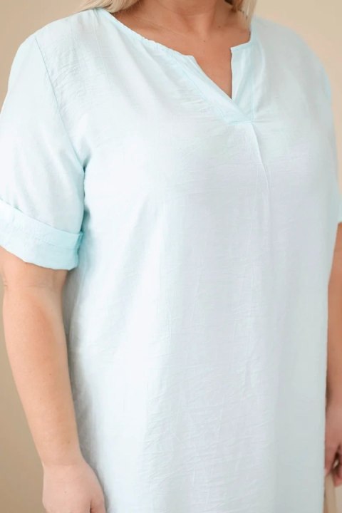 Sukienka damska wiskozowa Plus Size z krótkim rękawem i dekoltem V miętowa