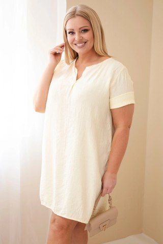 Sukienka damska wiskozowa Plus Size z krótkim rękawem i dekoltem V żółta