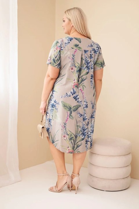 Sukienka damska wiskozowa Plus Size z krótkim rękawem i dekoltem na guziki fango