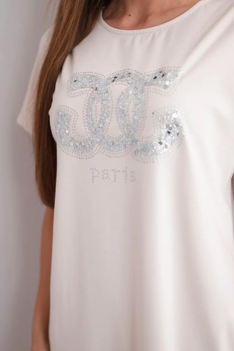 Sukienka damska wiskozowa z krótkim rękawem i ozdobnym nadrukiem beżowa