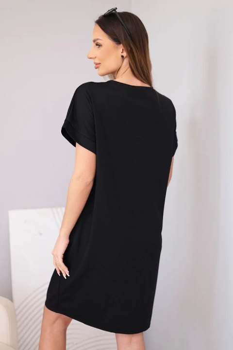 Sukienka damska wiskozowa z krótkim rękawem i ozdobnym nadrukiem czarna