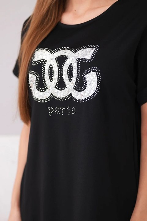 Sukienka damska wiskozowa z krótkim rękawem i ozdobnym nadrukiem czarna