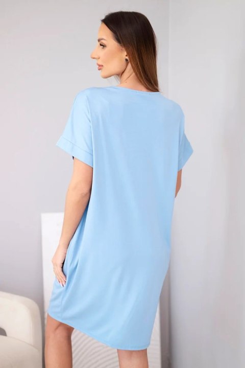 Sukienka damska wiskozowa z krótkim rękawem i ozdobnym nadrukiem niebieska