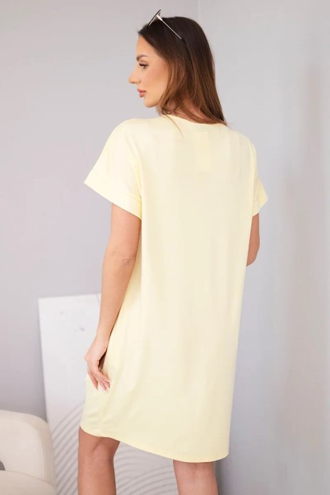Sukienka damska wiskozowa z krótkim rękawem i ozdobnym nadrukiem żółta
