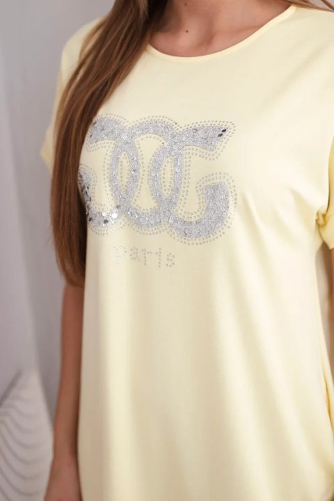 Sukienka damska wiskozowa z krótkim rękawem i ozdobnym nadrukiem żółta