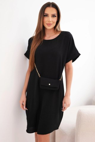 Sukienka damska z krótkim rękawem i torebką na łańcuszku czarna