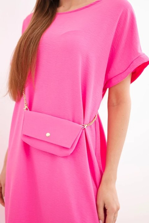 Sukienka damska z krótkim rękawem i torebką na łańcuszku różowa