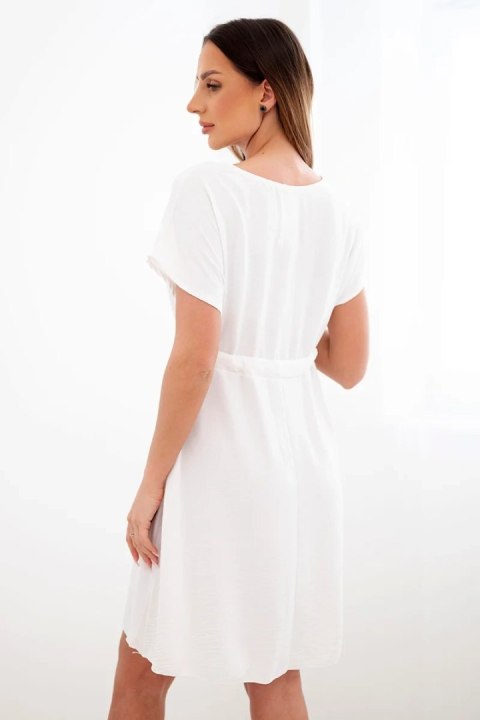 Sukienka damska z krótkim rękawem i wiązaniem w pasie biała