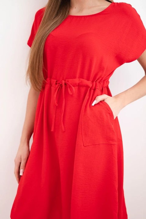 Sukienka damska z krótkim rękawem i wiązaniem w pasie czerwona