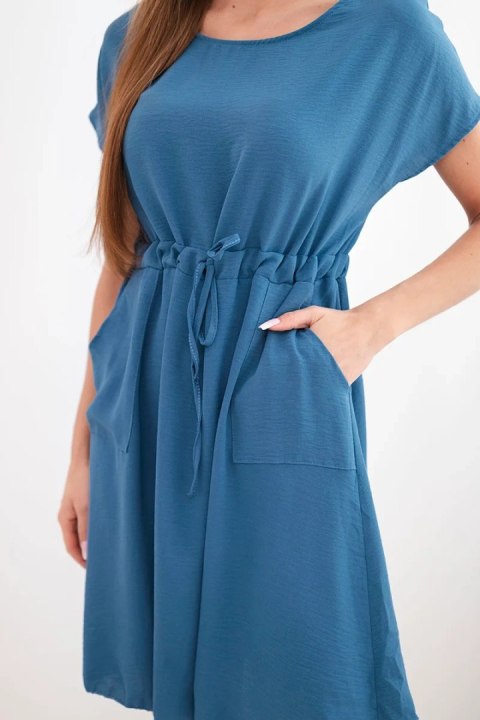 Sukienka damska z krótkim rękawem i wiązaniem w pasie jeansowa