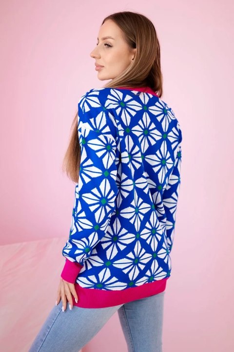 Sweter z geometrycznym motywem chabrowy